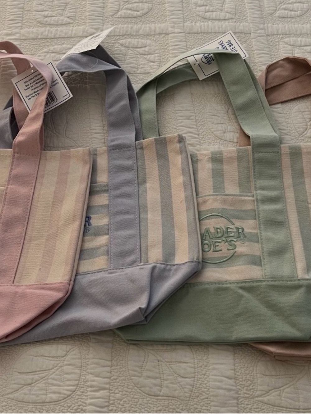 Trader Joe's Pastel Stripe Canvas Tote Bag - Sage, Lavender, Blush